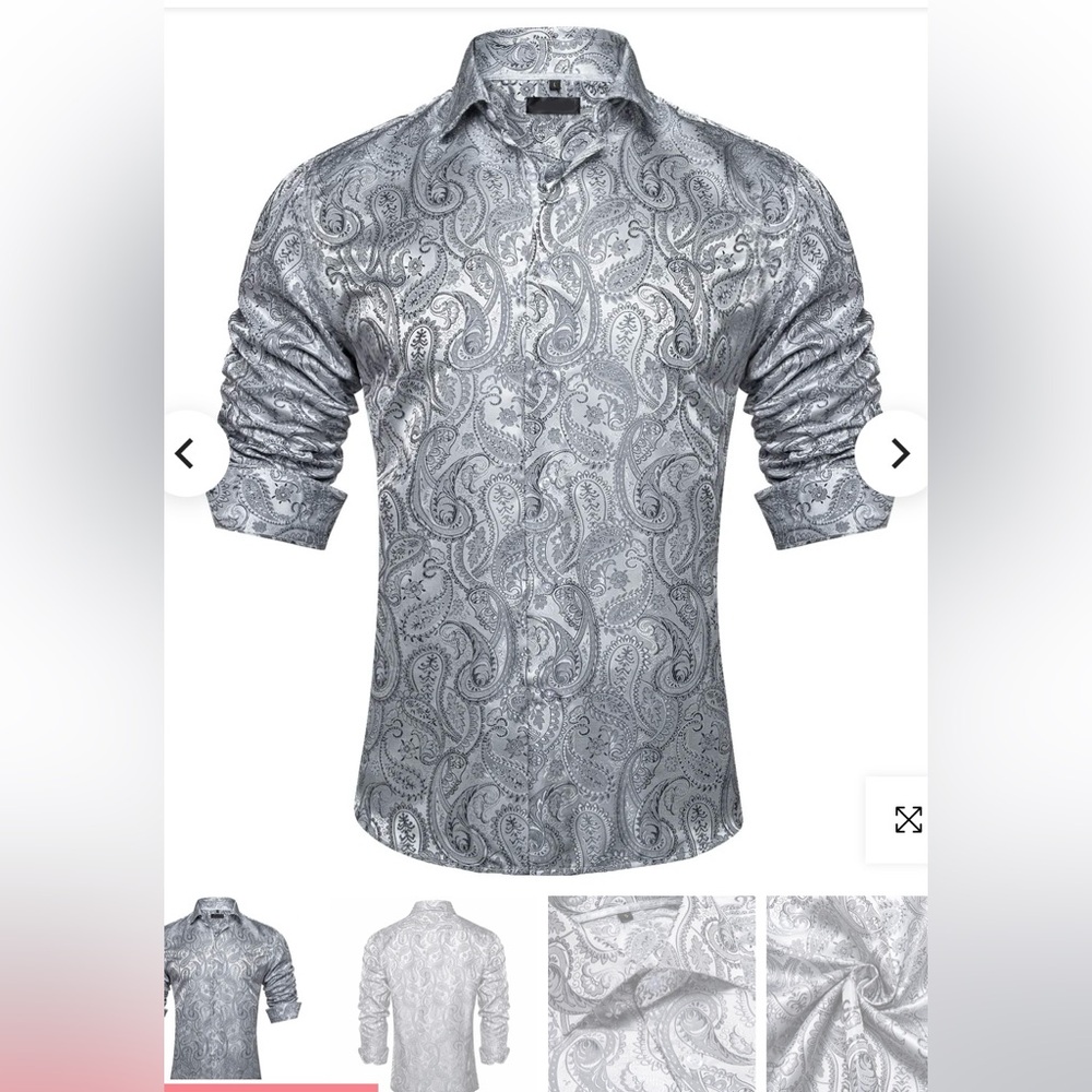 Men’s silver silk dress shirt. Size L.  This a STUNNER!!